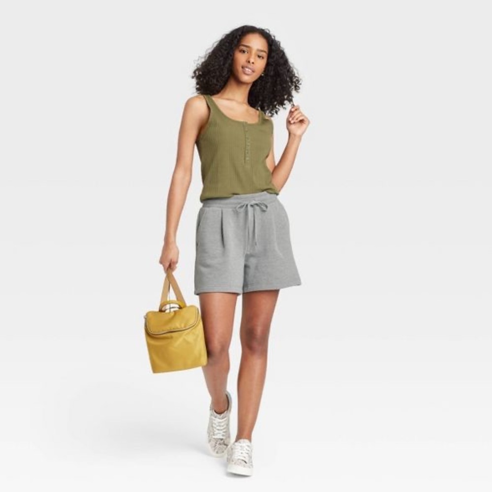 High Rise Tie Waist Knit Midi Shorts